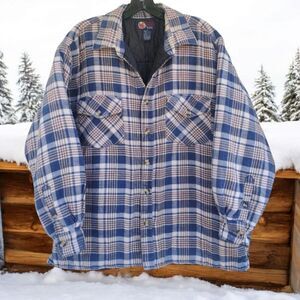 GFC Trading Company Shacket Shirt Jacket Mens Medium Quilted Lining Blue Beige